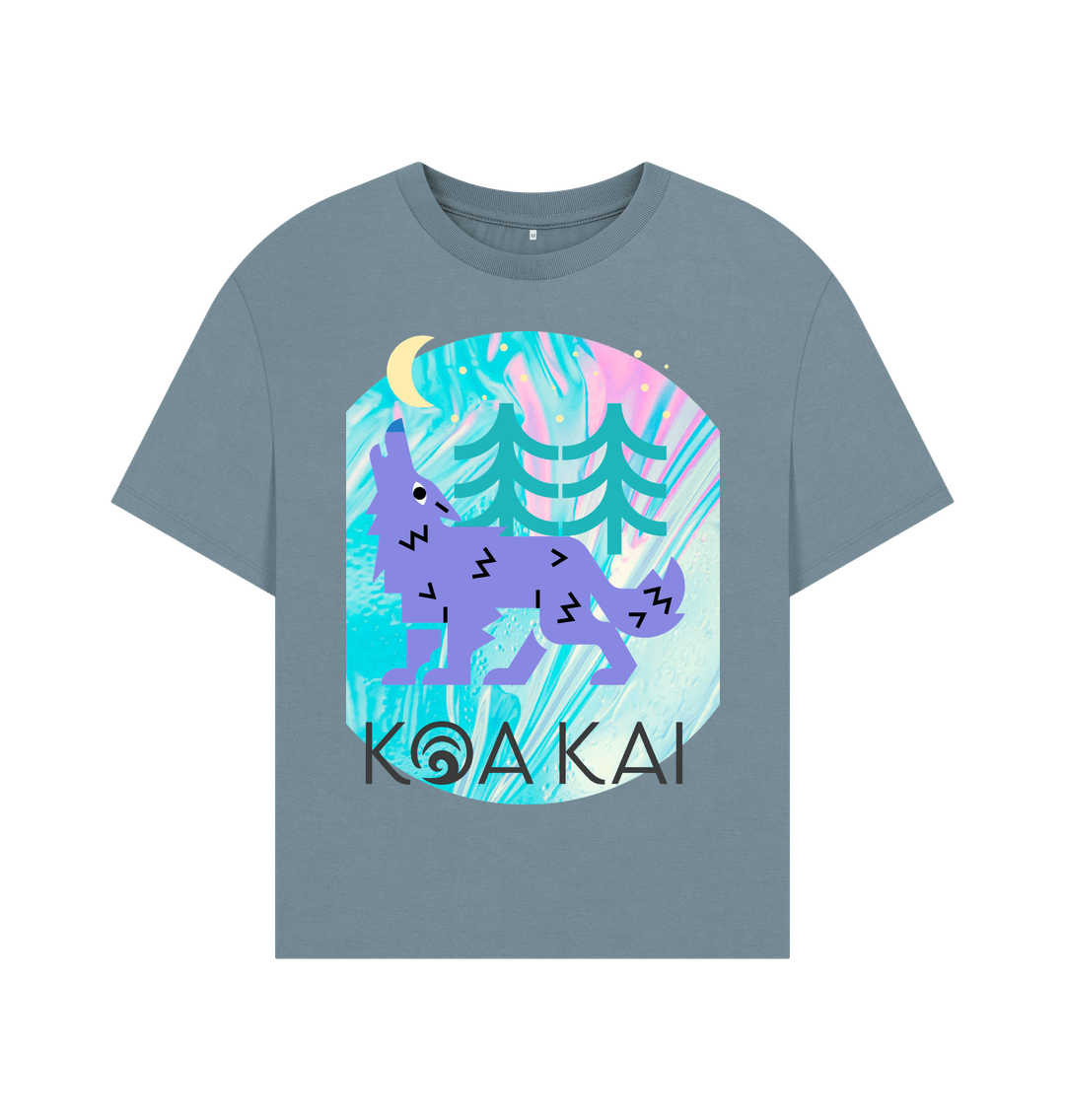 Stone Blue Women's Oversized wolf Tee