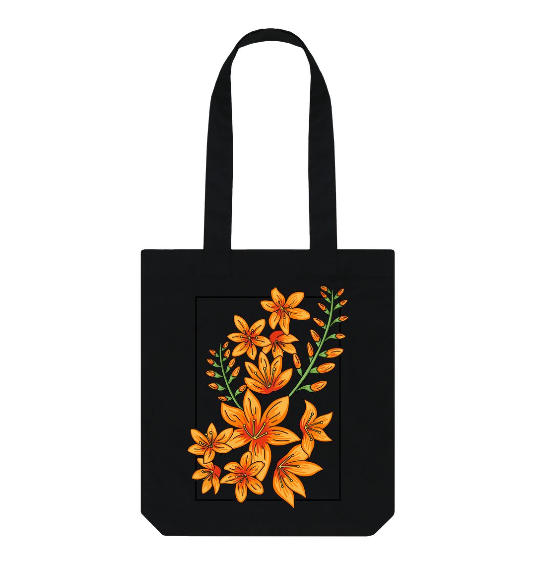 Black Orange flower tote bag