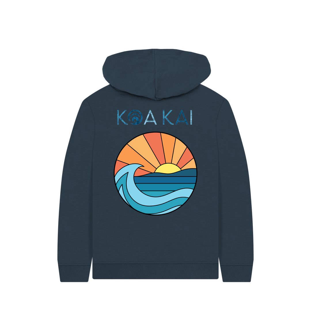 Navy Blue Printed Kids Hoodie Back
